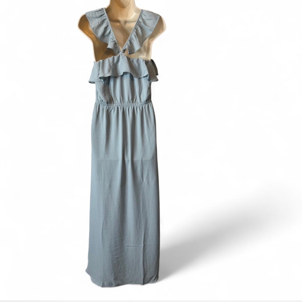 Blue Ruffled High Low Dress - Picture 3 of 16